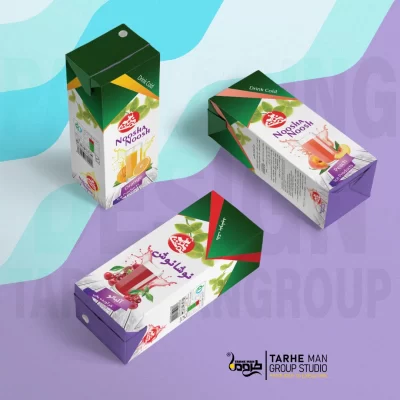 طرح گرافیکی جعبه محصول با رنگبندی جذاب و هماهنگ با هویت بصری برند