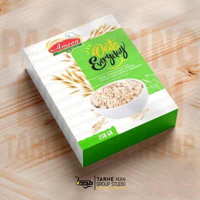 طرح گرافیکی جعبه محصول با رنگبندی جذاب و هماهنگ با هویت بصری برند