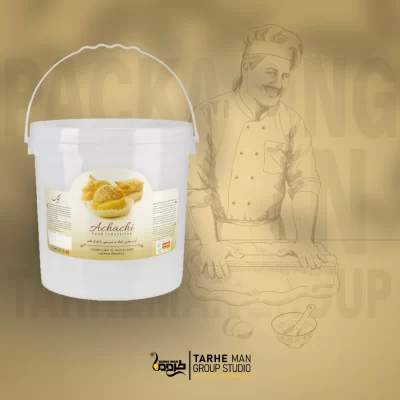 طراحی لیبل محصول غذایی با ترکیب رنگ حرفهای و نمایش اطلاعات محصول